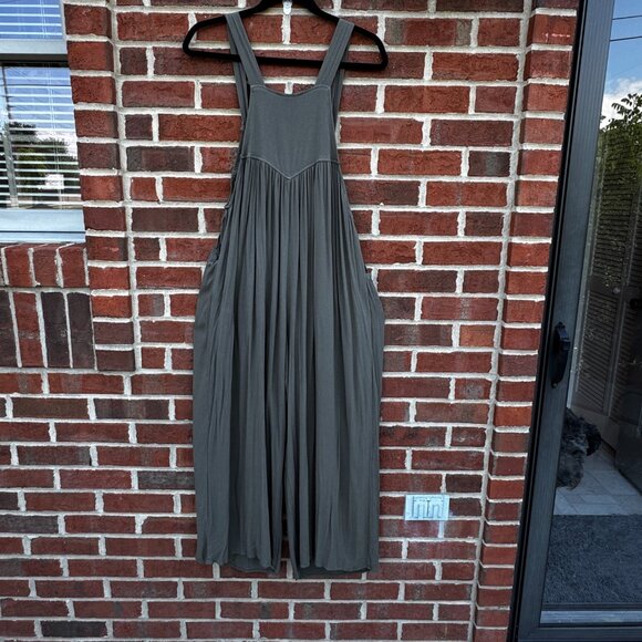 Kori Jumpsuit Overalls Womens Medium Olive Green Cropped Wide Leg Cottagecore - Picture 5 of 14